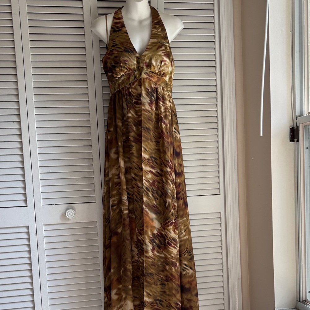 Halter Maxi Dress in Brown Multi